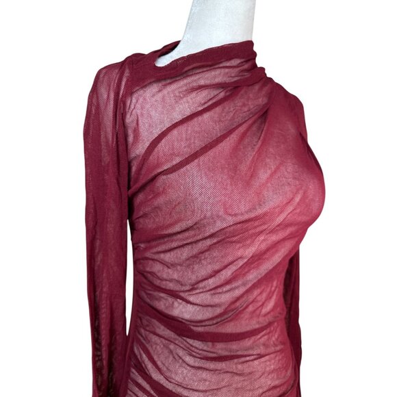 Enza Costa Long Sleeve Slash Top in Ruby Small New Womens Mesh Blouse - Picture 9 of 16